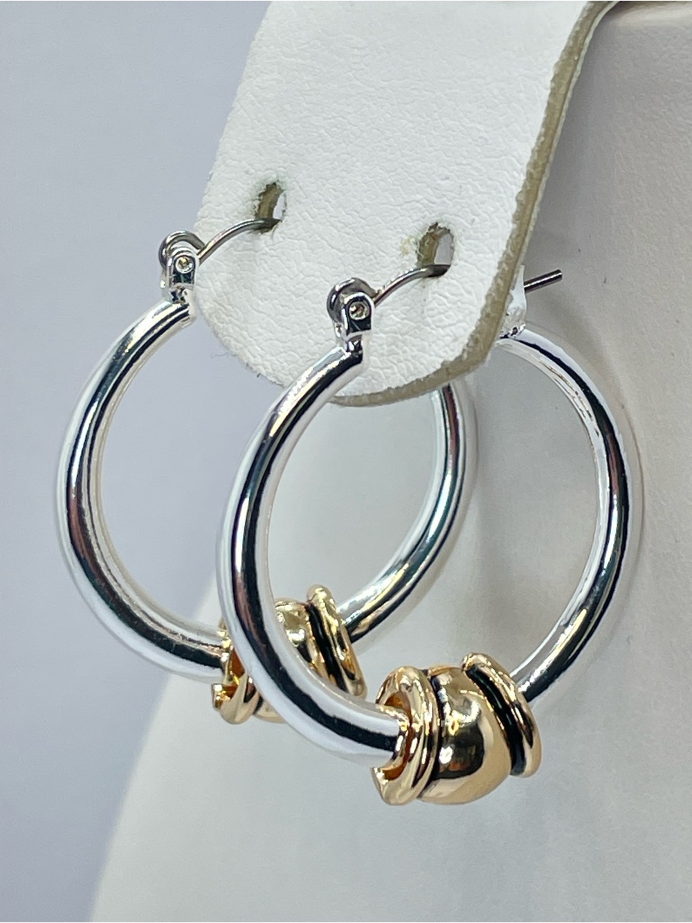 Silver Gold Tone Hoop Earrings Knot Accent Two Tone Modern Hoops